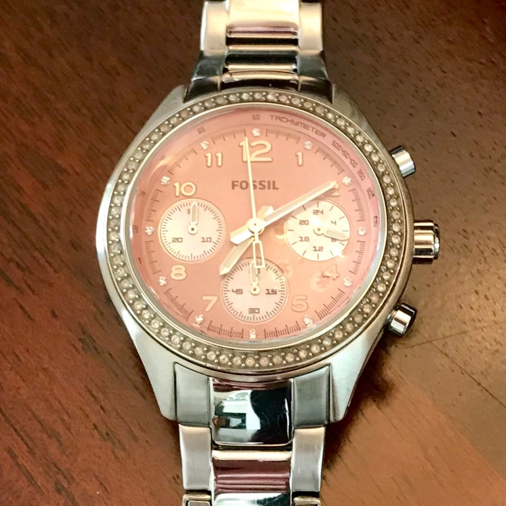 Fossil Stainless Steel Watch with Pink Face